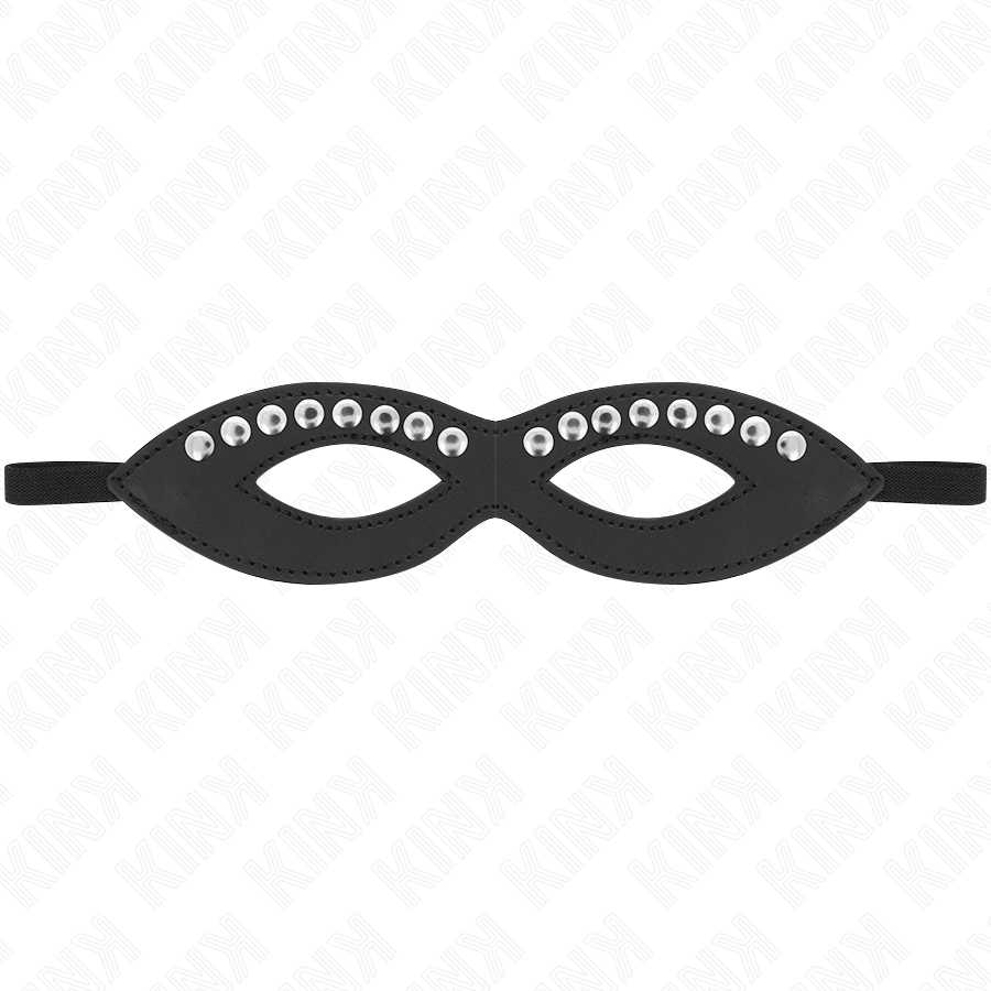Maschera per occhi KINK Masked Allure con mini rivetti, modello 1, misura 20,5 x 5,5 cm, in morbido tessuto nero.
