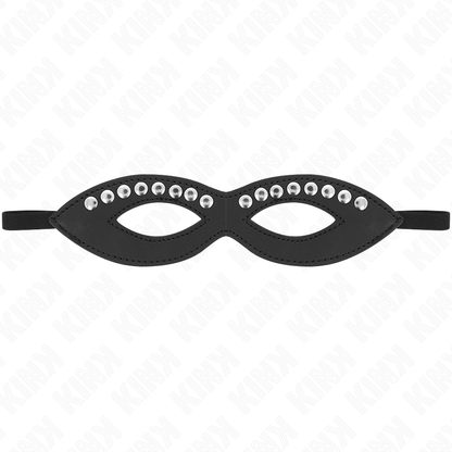 Maschera per occhi KINK Masked Allure con mini rivetti, modello 1, misura 20,5 x 5,5 cm, in morbido tessuto nero.