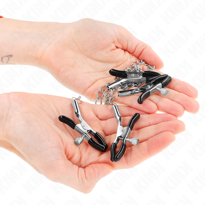 Morsetti regolabili per capezzoli e clit, argento, KINK NIPPLE GRIP, dettagli metallici, design resistente e confortevole.