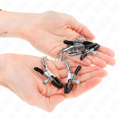 Morsetti regolabili per capezzoli e clit, argento, KINK NIPPLE GRIP, dettagli metallici, design resistente e confortevole.
