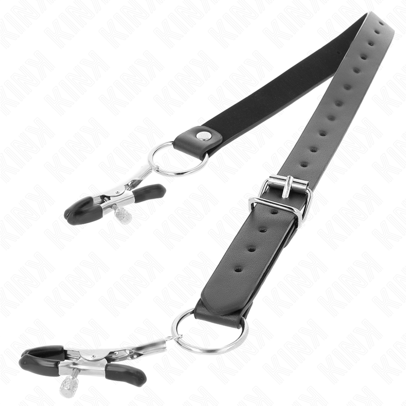 Pinze clitoride regolabili KINK NIPPLE GRIP, lunghezza 34-48 cm, visibile in immagine con impugnatura e pinze aperte.