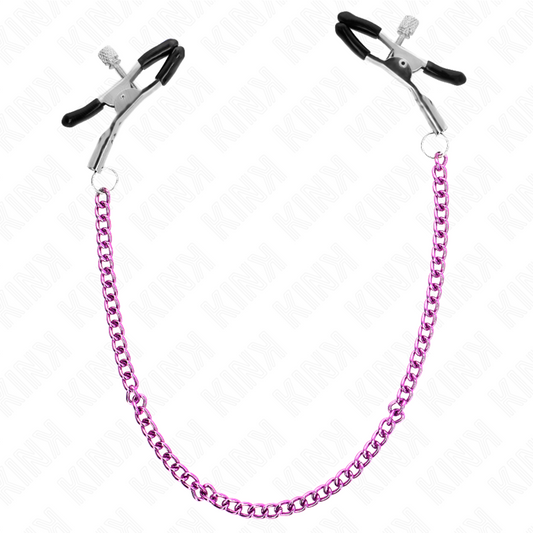 Morsetti per capezzoli KINK NIPPLE GRIP, catena viola lunga 30 cm, in metallo, con design decorativo e regolabile.