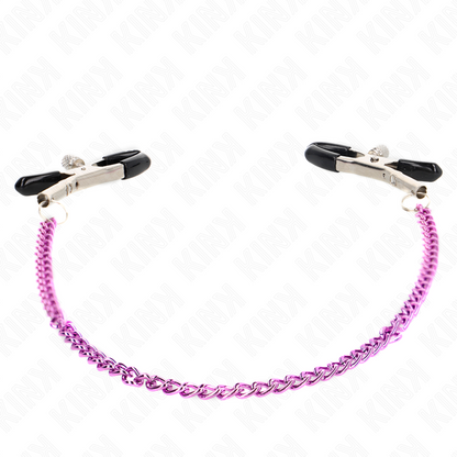 Morsetti per capezzoli KINK NIPPLE GRIP, catena viola da 30 cm, in metallo, con design decorativo per stimolazione e gioco sensuale.