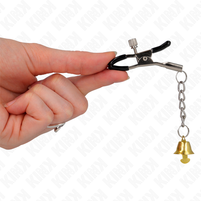 Morsetti per capezzoli KINK NIPPLE GRIP con pendente campanella in oro da 6 cm, dettagli eleganti e raffinati.