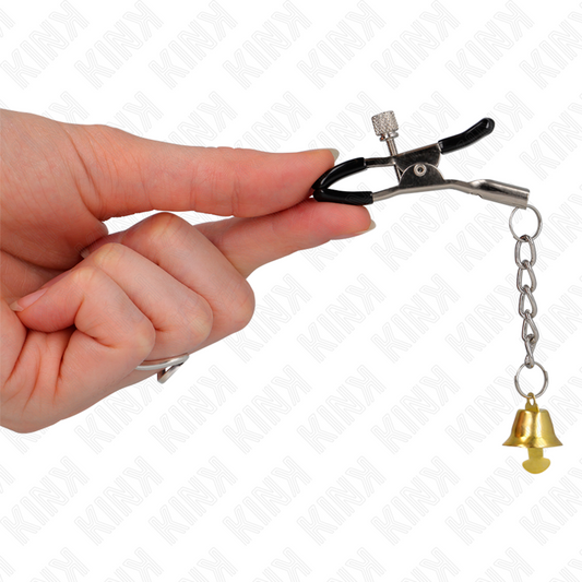 Morsetti per capezzoli KINK NIPPLE GRIP con pendente campanella in oro da 6 cm, dettagli eleganti e raffinati.