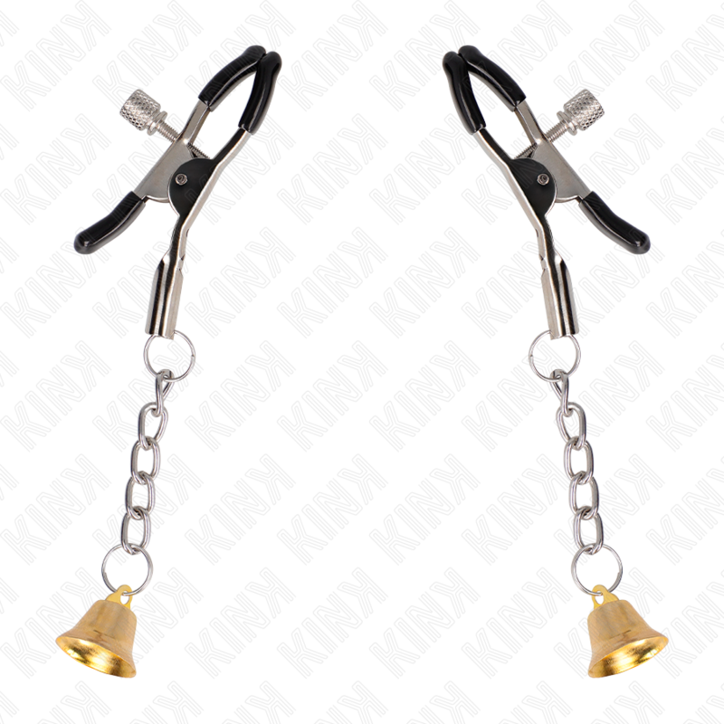 Morsetti per capezzoli KINK NIPPLE GRIP con pendente campanella in oro, lunghezza 6 cm, dettagli eleganti e raffinati
