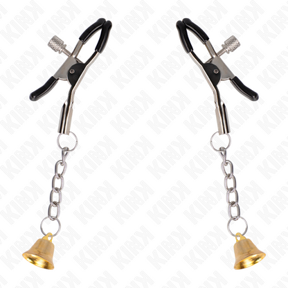Morsetti per capezzoli KINK NIPPLE GRIP con pendente campanella in oro, lunghezza 6 cm, dettagli eleganti e raffinati
