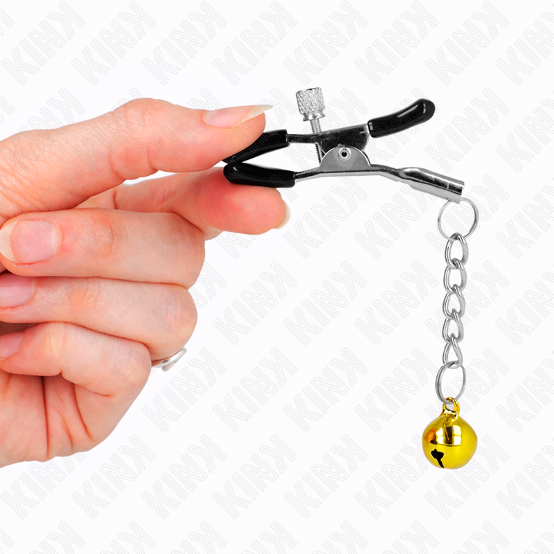 Morsetti per capezzoli KINK Nipple Grip con pendente Jingle Bell oro da 6 cm, decorativi e argentati.