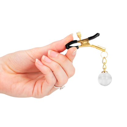 Morsetti per capezzoli KINK NIPPLE GRIP con perline di vetro oro, 6 cm, in metallo con dettagli decorativi.