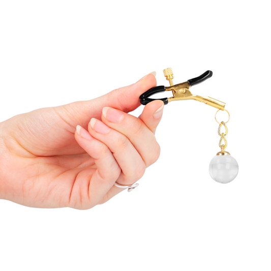 Morsetti per capezzoli KINK NIPPLE GRIP con perline di vetro oro, 6 cm, in metallo con dettagli decorativi.