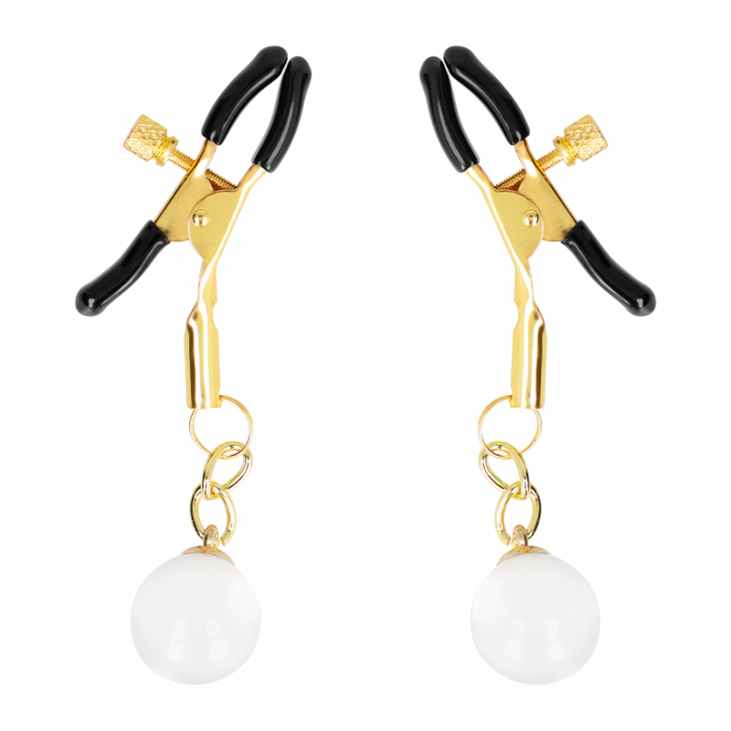 Morsetti per capezzoli KINK NIPPLE GRIP con perline di vetro oro, lunghezza 6 cm, dettagli eleganti e decorativi.