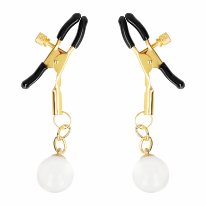 Morsetti per capezzoli KINK NIPPLE GRIP con perline di vetro oro, lunghezza 6 cm, dettagli eleganti e decorativi.