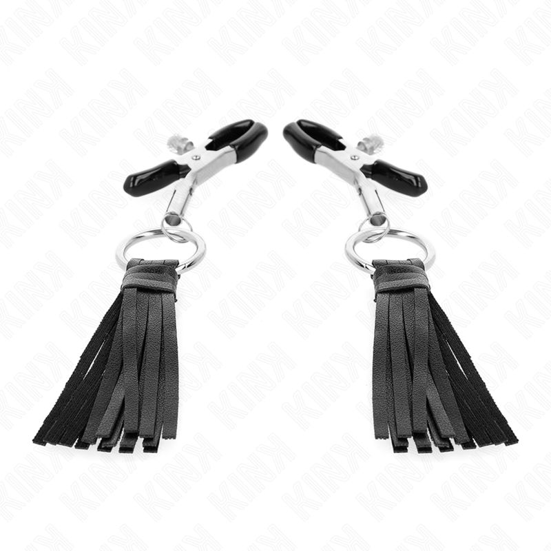 Morsetti per capezzoli KINK in similpelle con nappine da 6 cm, mostra dettagli e design del prodotto KINK NIPPLE GRIP