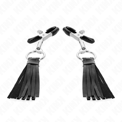 Morsetti per capezzoli KINK in similpelle con nappine da 6 cm, mostra dettagli e design del prodotto KINK NIPPLE GRIP