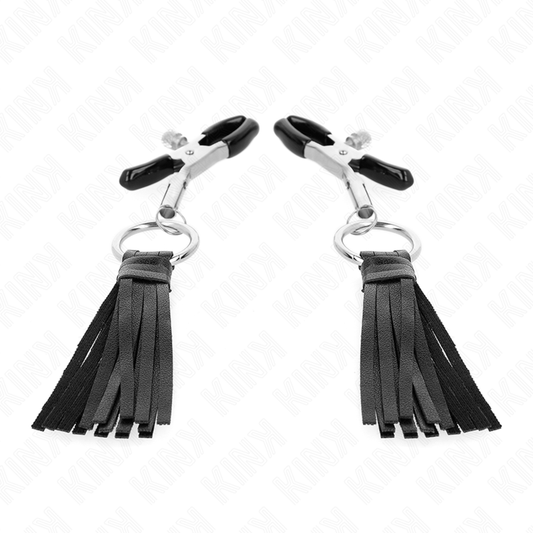 Morsetti per capezzoli KINK in similpelle con nappine da 6 cm, mostra dettagli e design del prodotto KINK NIPPLE GRIP