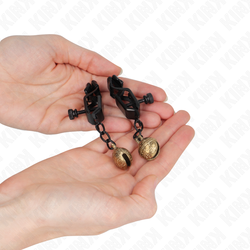 Morsetti per capezzoli KINK stile Bell Jaw nero, 7 cm, con grip per piercing e stimolazione.