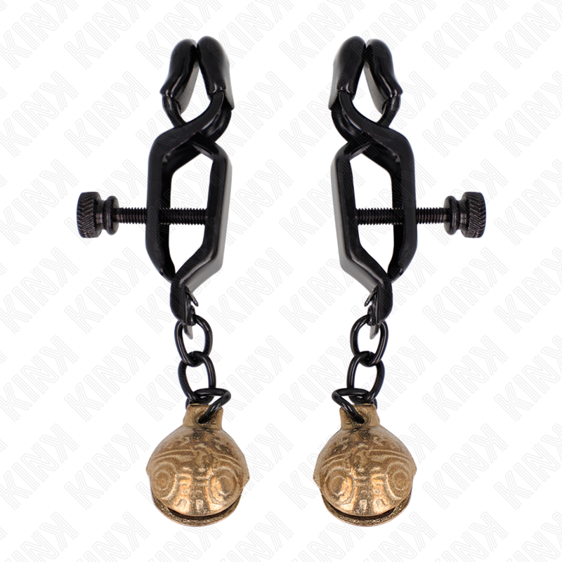 Morsetti per capezzoli KINK NIPPLE GRIP stile Bell Jaw nero, lunghezza 7 cm, con dettagli in metallo e design robusto.