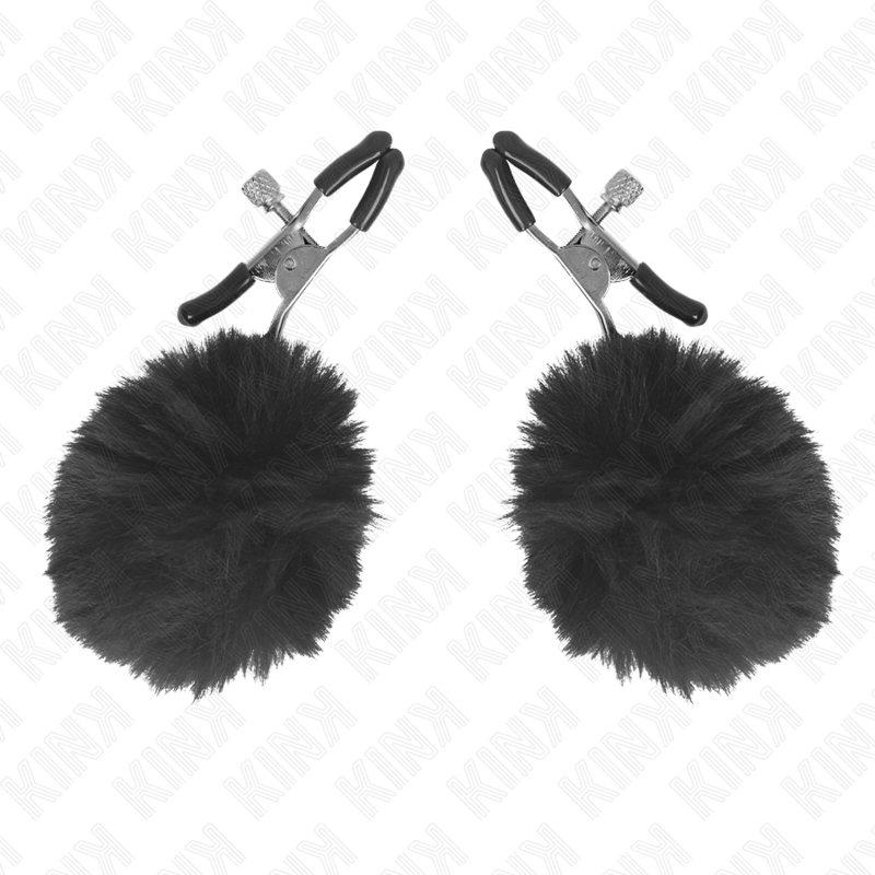Morso per capezzoli KINK NIPPLE GRIP con sfera in ecopelliccia nera da 6 cm, dettaglio del prodotto in pelle sintetica.