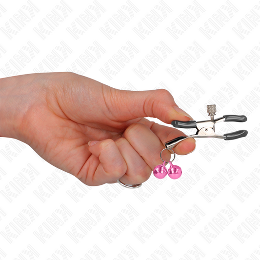 Morso per capezzoli KINK NIPPLE GRIP, doppia campana rosa da 6 cm, in acciaio, con design decorativo e regolabile.
