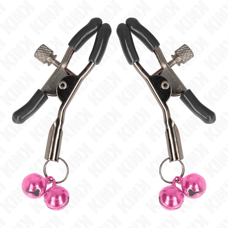 Morsetto per capezzoli KINK Nipple Grip, doppia campana rosa, 6 cm, in acciaio.