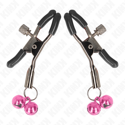 Morsetto per capezzoli KINK Nipple Grip, doppia campana rosa, 6 cm, in acciaio.