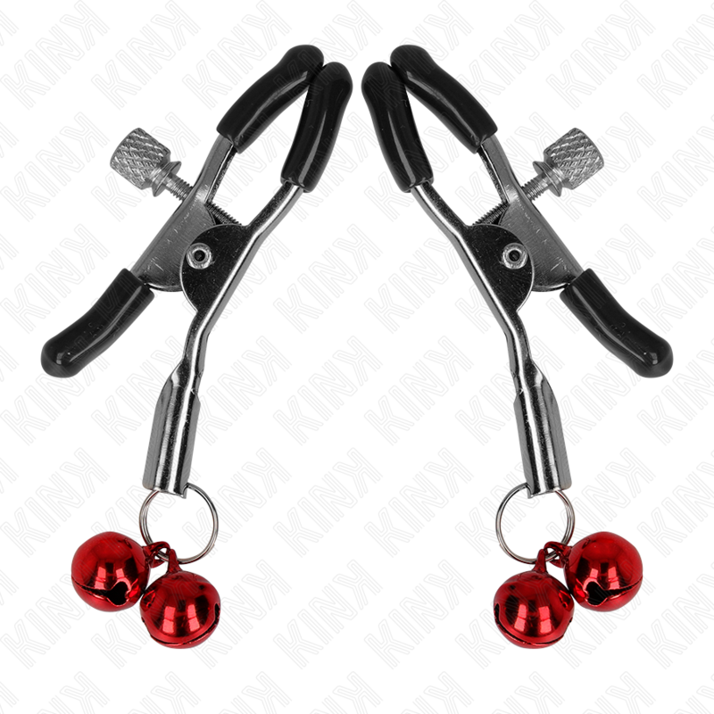 Morso per capezzoli doppia campana rosso KINK NIPPLE GRIP, 6 cm, con dettagli in silicone e metallo.