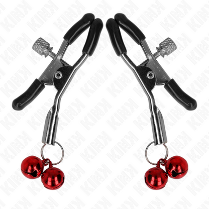 Morso per capezzoli doppia campana rosso KINK NIPPLE GRIP, 6 cm, con dettagli in silicone e metallo.