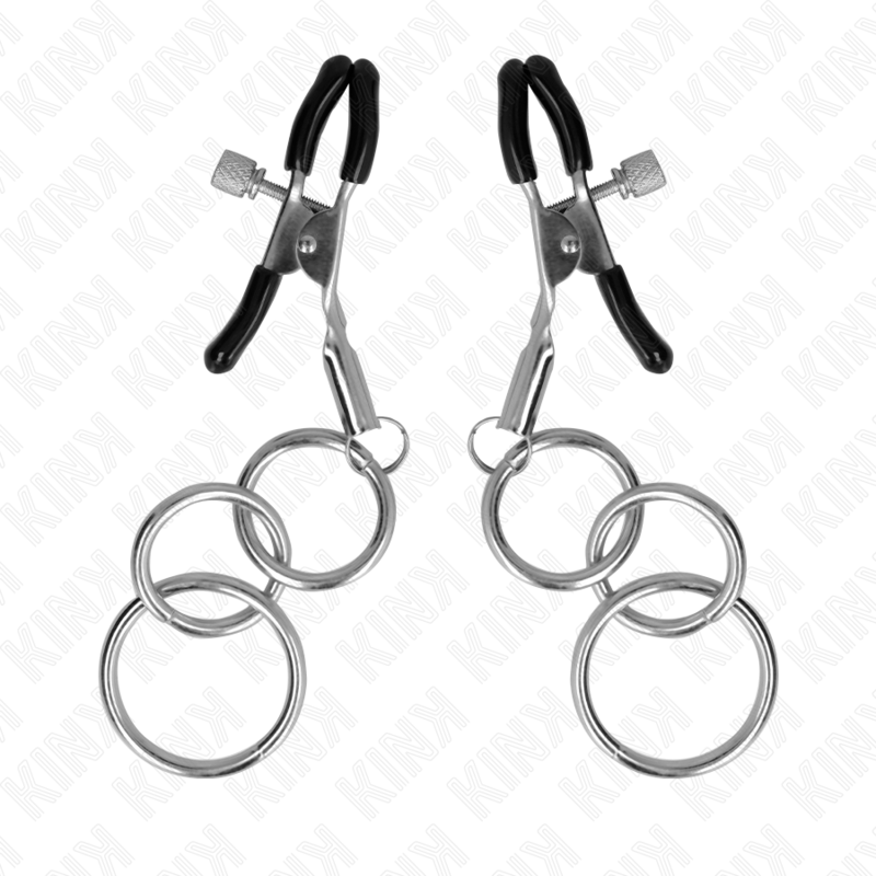 Morsetto per capezzolo KINK NIPPLE GRIP con 3 O-ring da 6 cm, argento, per stimolazione e bondage.