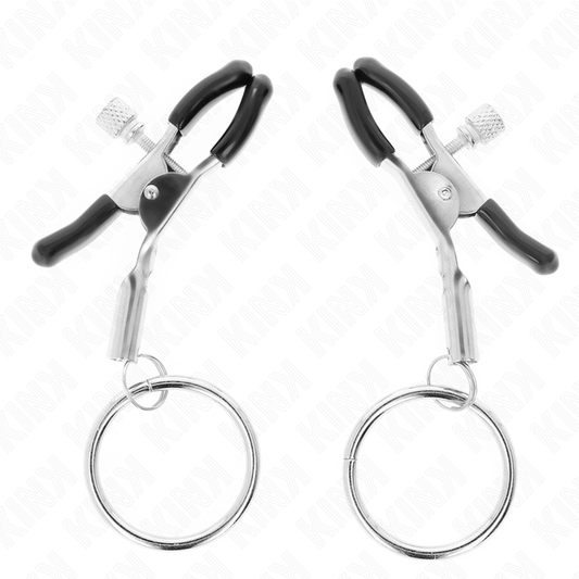 Morsetto KINK Nipple Grip con O-Ring da 6 cm, metallo nero per piercing e stimolazione dei capezzoli.