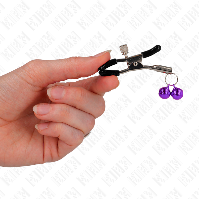 Pinza per capezzoli doppia viola KINK NIPPLE GRIP, lunghezza 6 cm, con design resistente e dettagli colorati per stimolazione.
