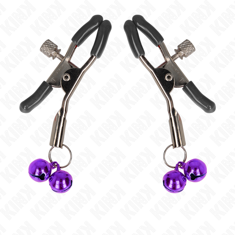 Pinza per capezzoli doppia viola KINK NIPPLE GRIP, lunghezza 6 cm, con impugnatura resistente e design colorato.
