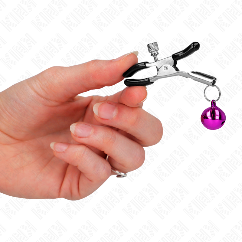 Pinza per capezzola singola viola KINK NIPPLE GRIP, 6 cm, mostra la pinza con impugnatura e punta in metallo.