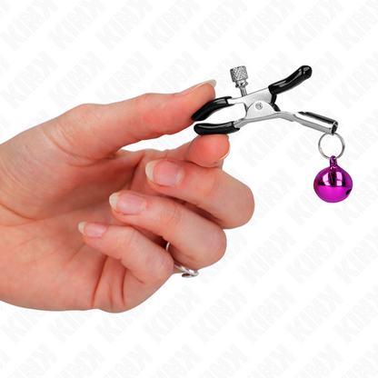 Pinza per capezzola singola viola KINK NIPPLE GRIP, 6 cm, mostra la pinza con impugnatura e punta in metallo.