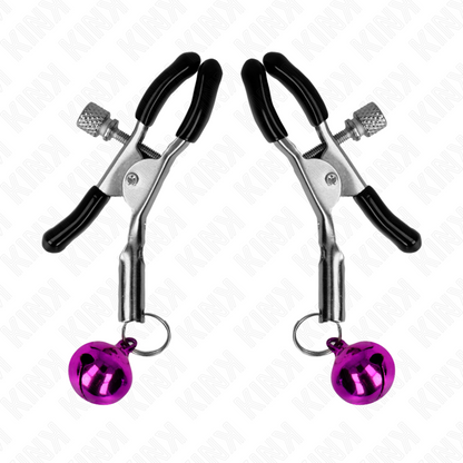 Pinza per capezzoli KINK NIPPLE GRIP viola, lunga 6 cm, in metallo, con impugnatura ergonomica e dettagli di design.