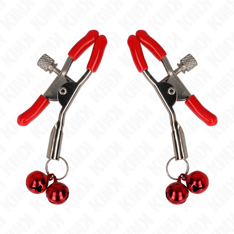Pinza per capezzoli doppia campana rossa KINK Nipple Grip, lunghezza 6 cm, con design a doppia campana e finitura rossa.