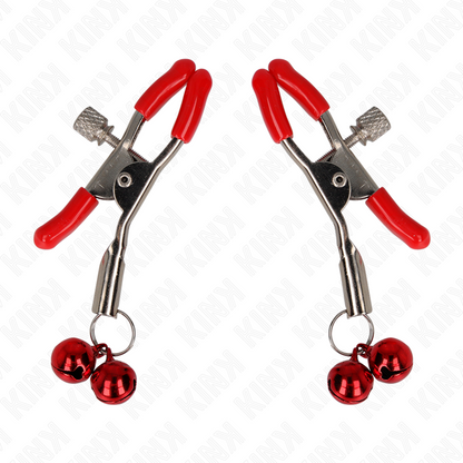 Pinza per capezzoli doppia campana rossa KINK Nipple Grip, lunghezza 6 cm, con design a doppia campana e finitura rossa.