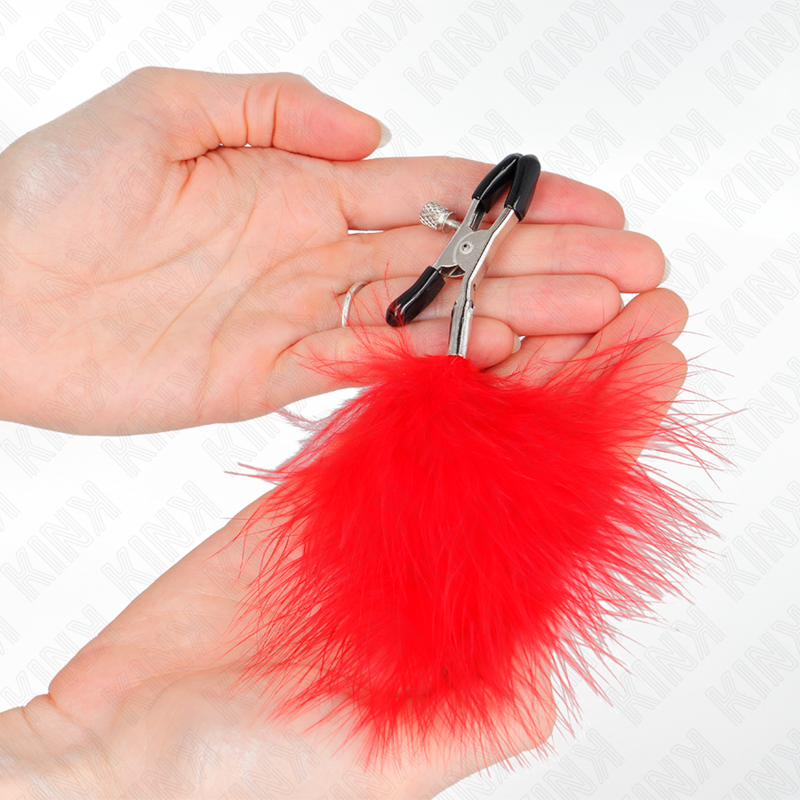 Pinza per capezzoli KINK Piuma Rosso, 7 cm, con design elegante e dettagli in colore rosso, brand KINK Nipple Grip.