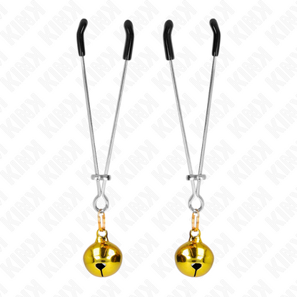 Pinze per capezzoli a campana sottile dorate KINK NIPPLE GRIP, lunghezza 7 cm, strumenti per il piercing e il kink.