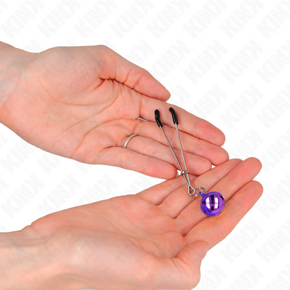 Pinze per capezzoli a campana sottile viola KINK NIPPLE GRIP, lunghezza 7 cm, con design delicato e dettagli in metallo.