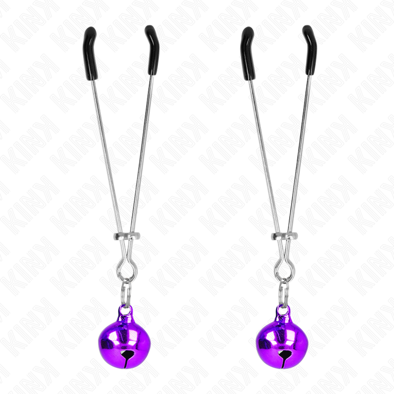 Pinze per capezzoli a campana sottile viola KINK NIPPLE GRIP, lunghezza 7 cm, strumenti per stimolazione e gioco erotico