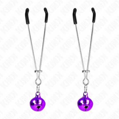 Pinze per capezzoli a campana sottile viola KINK NIPPLE GRIP, lunghezza 7 cm, strumenti per stimolazione e gioco erotico