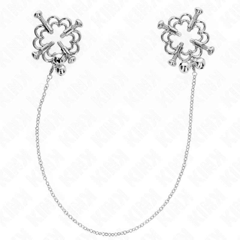 Pinze per capezzoli a fiore KINK NIPPLE GRIP in metallo con catena, accessori BDSM per stimolazione e gioco.