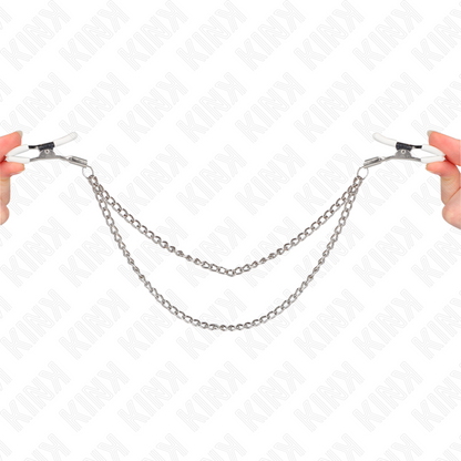 Pinze per capezzoli KINK Nipple Grip con 2 catene sottili argento lunghezza 20-23 cm, strumenti di stimolazione e kink.