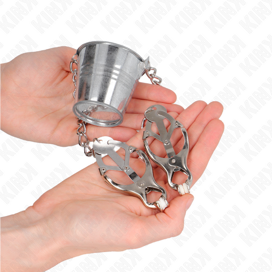 Pinze per capezzoli KINK Nipple Grip con secchio in argento, strumenti per stimolazione e gioco erotico, visibile immagine del prodotto