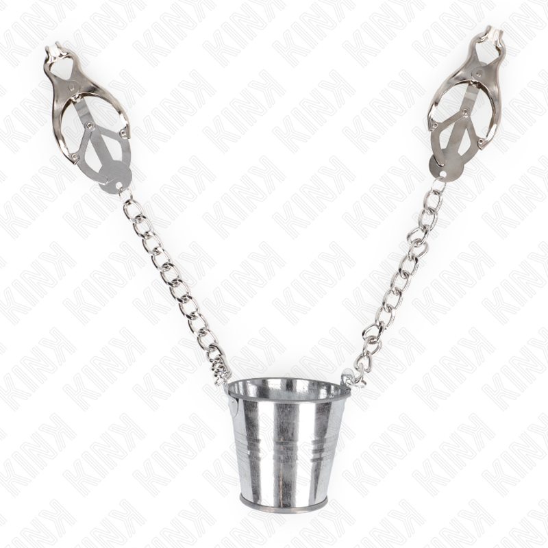 Pinze per capezzoli KINK NIPPLE GRIP con secchio in argento, strumento per stimolazione sensuale e giocattoli BDSM.