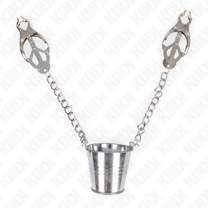 Pinze per capezzoli KINK NIPPLE GRIP con secchio in argento, strumento per stimolazione sensuale e giocattoli BDSM.