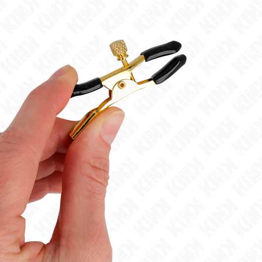Pinze per capezzoli KINK in oro, lunghezza 6 cm, con morsetti robusti per stimolazione sensuale e sicura.