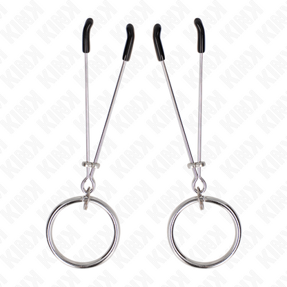 Pinze per capezzoli KINK NIPPLE GRIP, 7 cm, con o-ring sottili, resistenti e adatte a giochi di BDSM e stimolazione sensoriale.