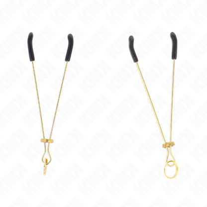Pinze per capezzoli sottili KINK in oro, lunghezza 7 cm, con design elegante e dettagli raffinati.