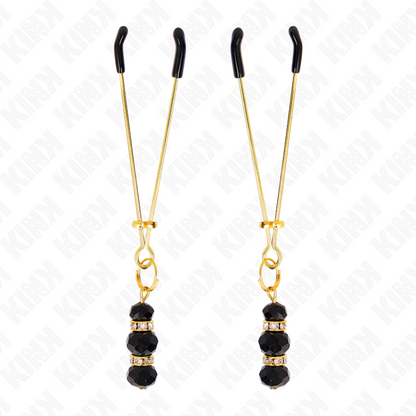 Pinze per capezzoli sottili KINK Oro con 3 perline di vetro nere, lunghezza 7 cm, brand KINK NIPPLE GRIP